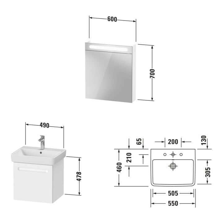 Duravit Möbel-Set No. 1 55cm, Anschlag rechts, Weiß Matt