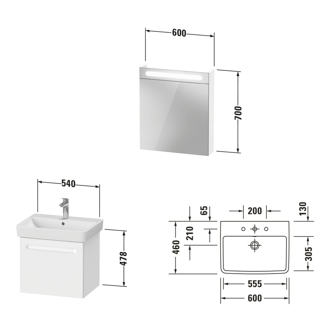 Duravit Möbel-Set No. 1 60cm, Anschlag rechts, Weiß Matt
