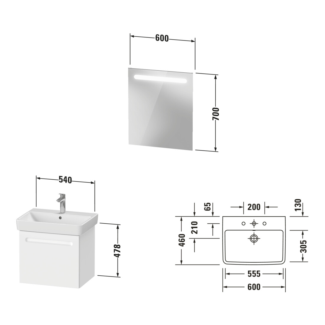 Duravit Möbel-Set No. 1 60cm, we m, 1 Auszug, 1 Innenschubkasten