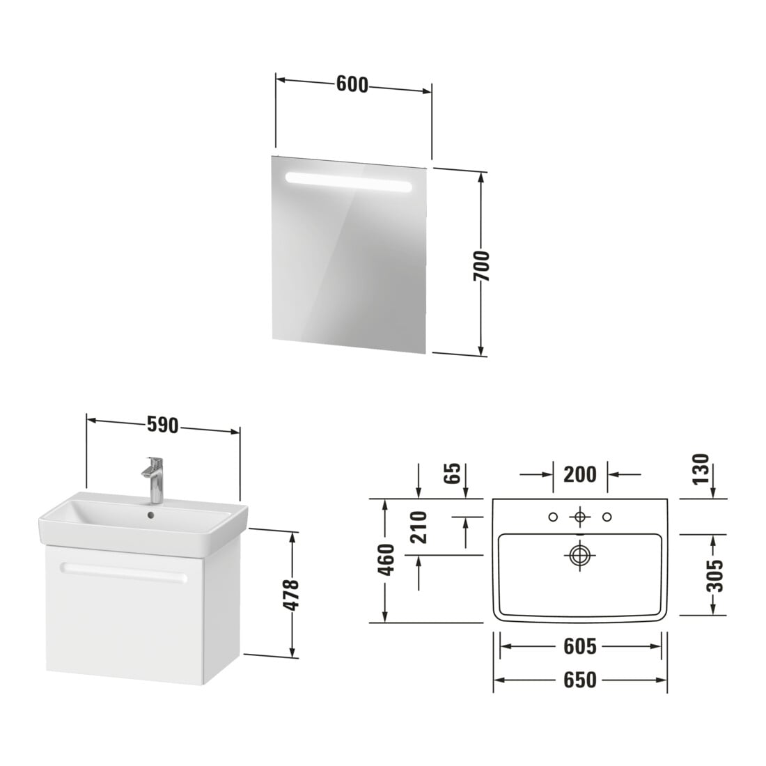 Duravit Möbel-Set No. 1 65cm, Weiß Matt, 1 Auszug