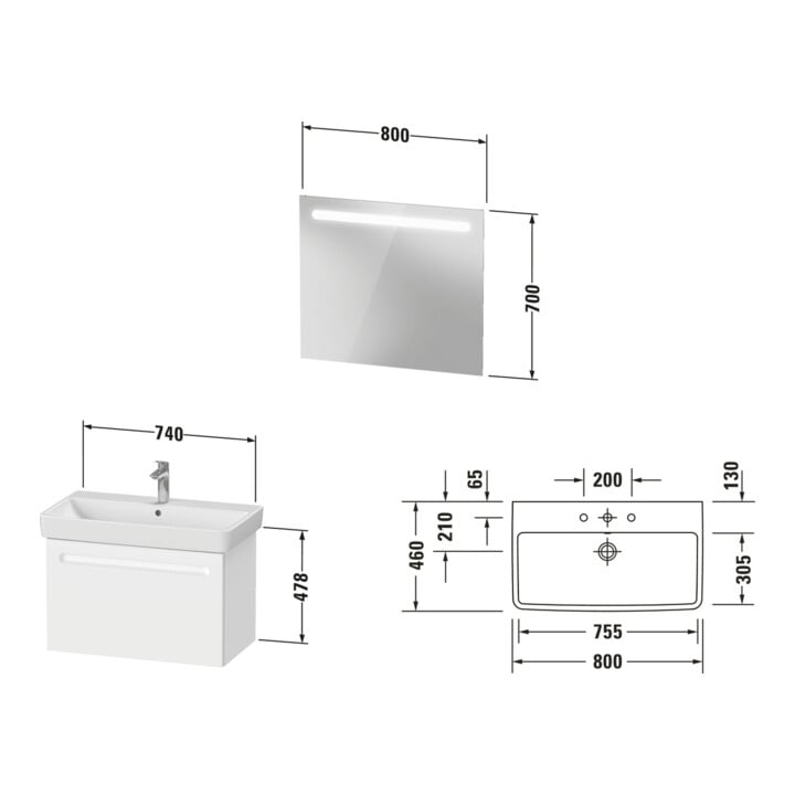 Duravit Möbel-Set No. 1 80cm, we m, 1 Auszug, 1 Innenschubkasten