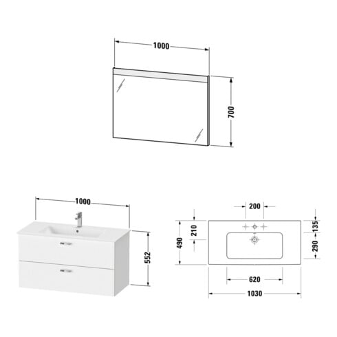 Duravit Möbel-Set XBase 103x49cm, WT, WTU 2 SBK, Sp., graph ma