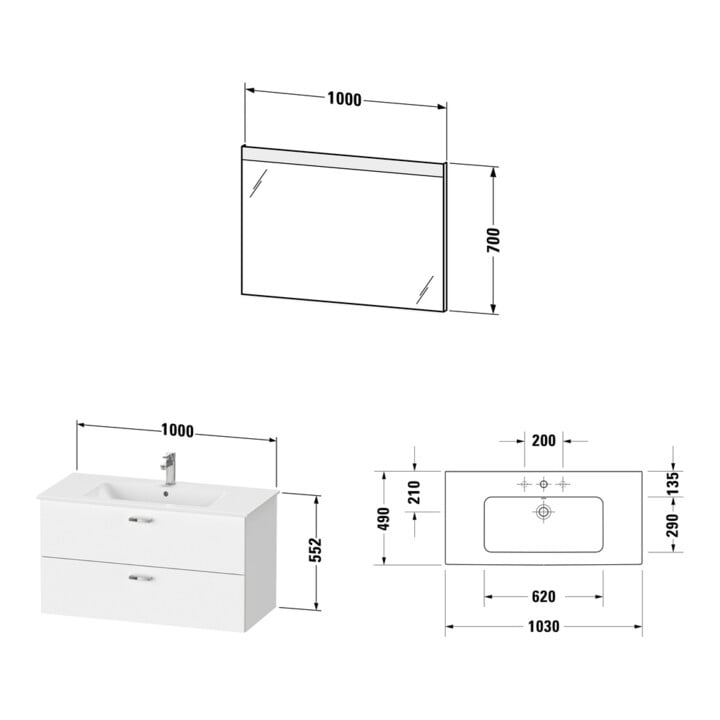 Duravit Möbel-Set XBase 103x49cm, WT, WTU 2 SBK, Sp., graph ma