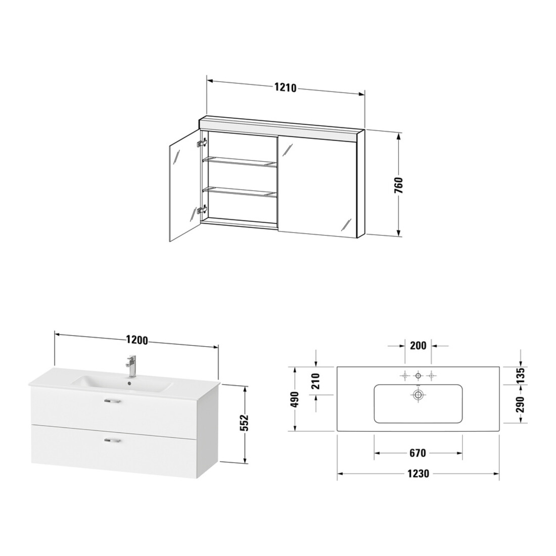 Duravit Möbel-Set XBase 123cm, Eiche natur