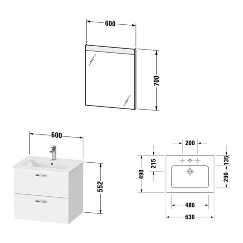 Duravit Möbel-Set XBase 2 Schubkästen, 63cm, Eiche natur