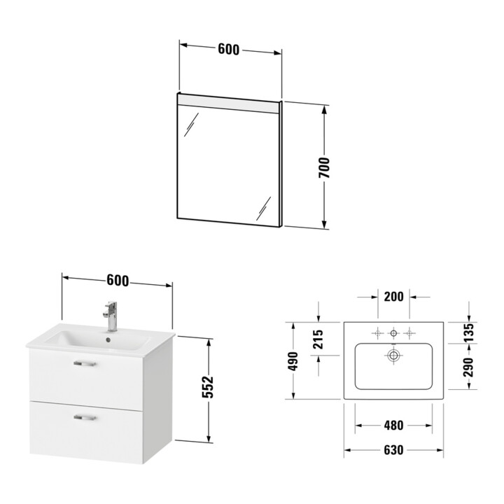 Duravit Möbel-Set XBase 2 Schubkästen, 63cm, Eiche natur