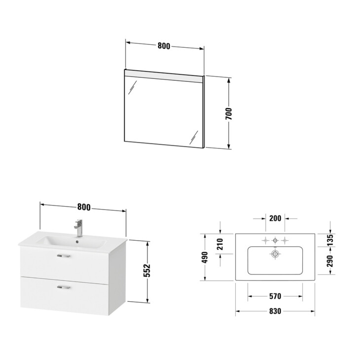 Duravit Möbel-Set XBase 2 Schubkästen, 83cm, Eiche natur
