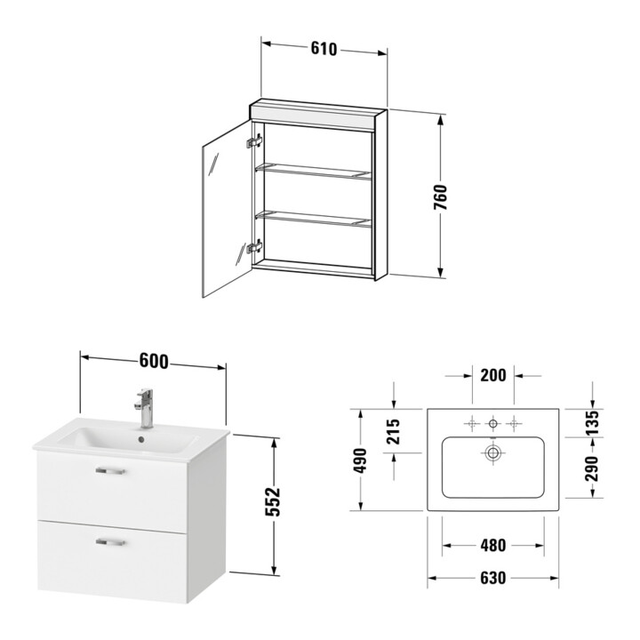 Duravit Möbel-Set XBase 63cm, 1 T., Anschl links, weiß glänzend