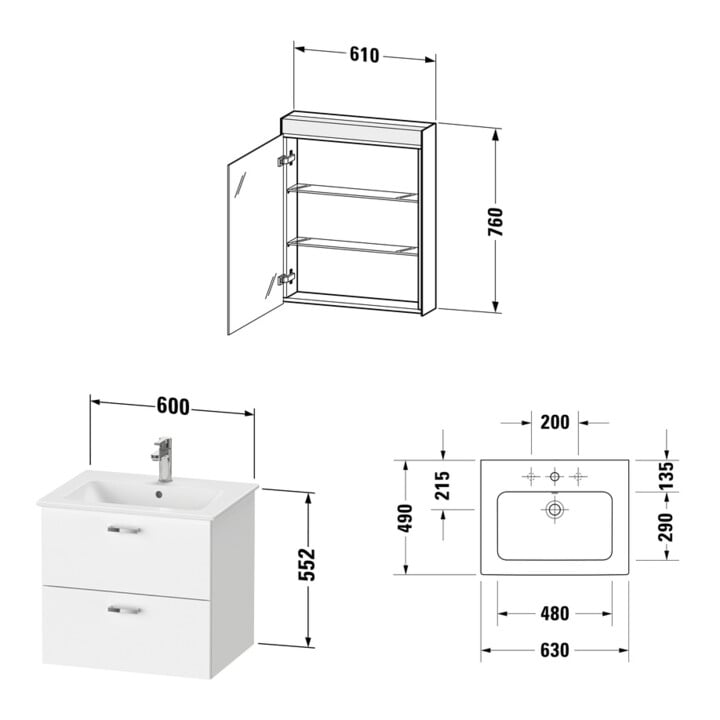 Duravit Möbel-Set XBase 63x49cm, WT, WTU 2 SBK, Spanplattenschraube, E N, Tür re