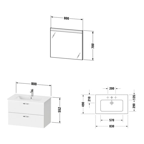 Duravit Möbel-Set XBase 83x49cm, WT, WTU 2 SchKa., Sp., we. gl