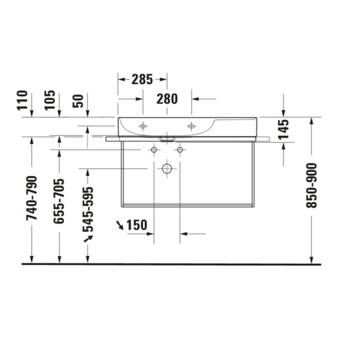 Duravit Möbelwaschtisch asy geschli. DuraSquare 80x47cm, o Ü, m HLB, Beck. li, o. HL, we