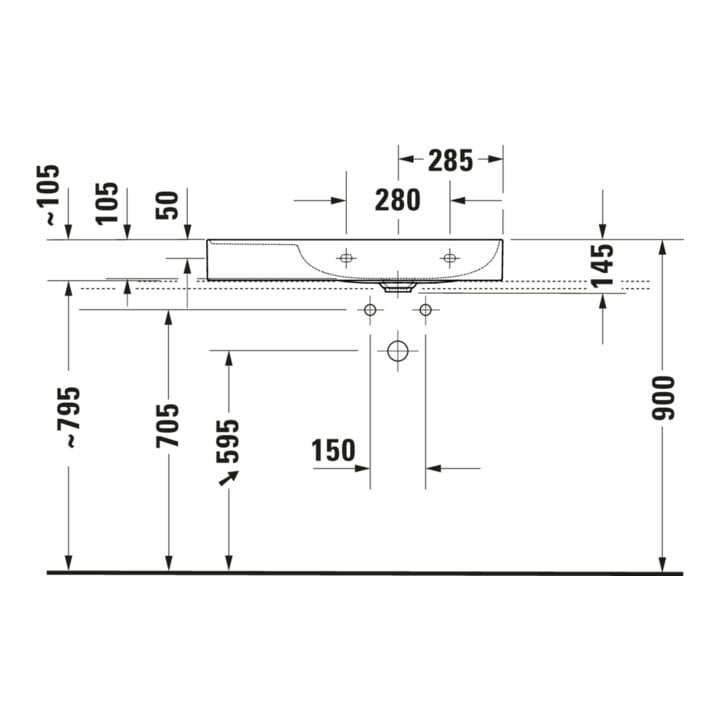 Duravit Möbelwaschtisch asy geschli. DuraSquare 80x47cm, o Ü, m HLB, Beck. re, o. HL, we