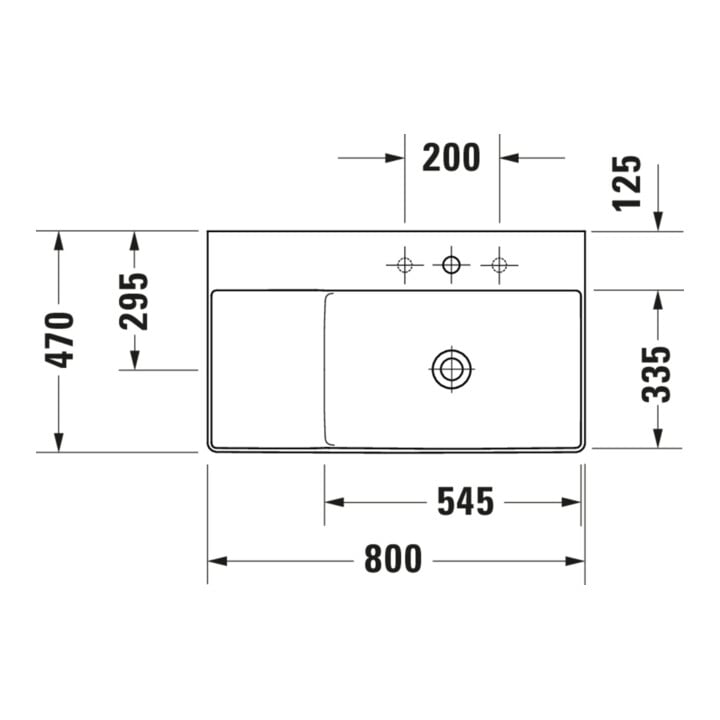 Duravit Möbelwaschtisch asy geschli. DuraSquare 80x47cm, o Ü, m HLB, Beck. re, o. HL, we
