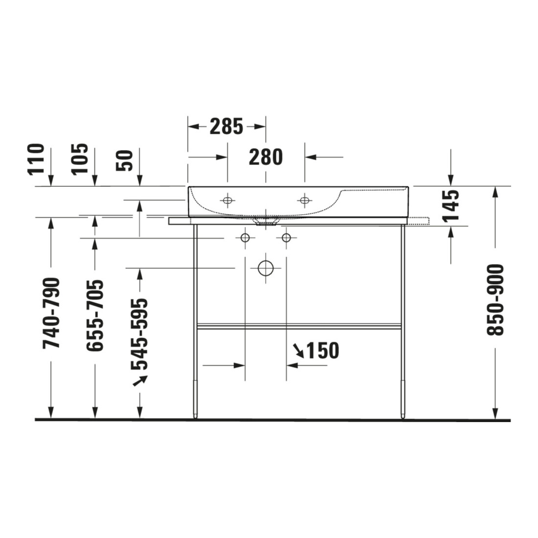 Duravit Möbelwaschtisch asymmetrisch DuraSquare 80x47cm, o Ü, m HLB, Beck. li, o. HL, we