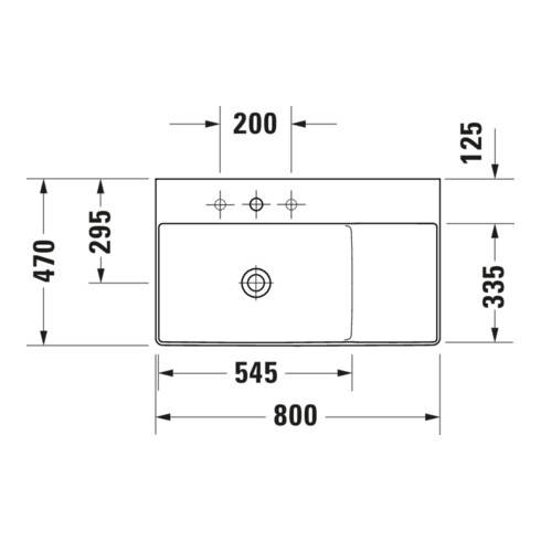 Duravit Möbelwaschtisch asymmetrisch DuraSquare 80x47cm, o Ü, m HLB, Beck. li, o. HL, we