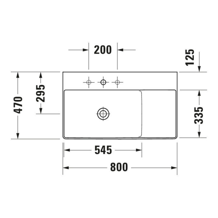 Duravit Möbelwaschtisch asymmetrisch DuraSquare 80x47cm, o Ü, m HLB, Beck. li, o. HL, we
