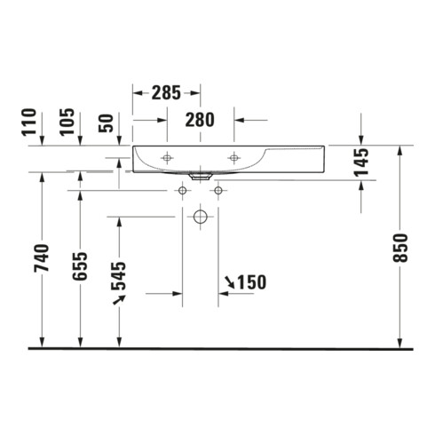 Duravit Möbelwaschtisch asymmetrisch DuraSquare 80x47cm, o Ü, m HLB, Beck. li, o. HL, we