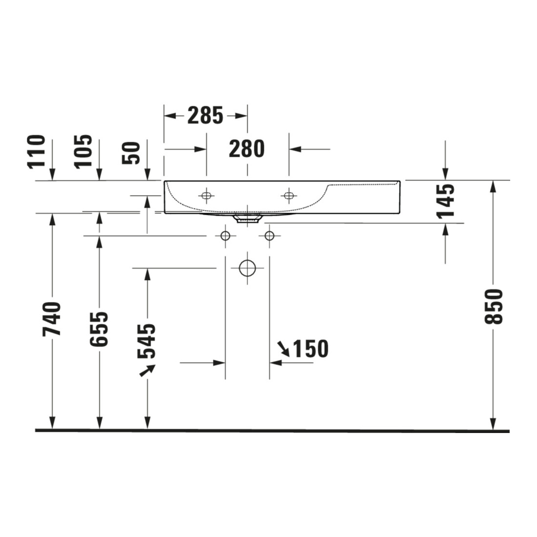 Duravit Möbelwaschtisch asymmetrisch DuraSquare 80x47cm, o Ü, m HLB, Beck. li, o. HL, we
