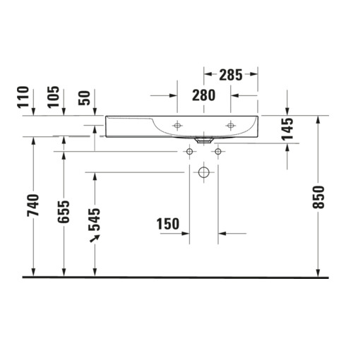 Duravit Möbelwaschtisch asymmetrisch DuraSquare 80x47cm, o Ü, m HLB, Beck. re, o. HL, we