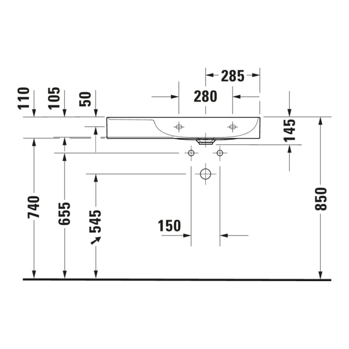 Duravit Möbelwaschtisch asymmetrisch DuraSquare 80x47cm, o Ü, m HLB, Beck. re, o. HL, we
