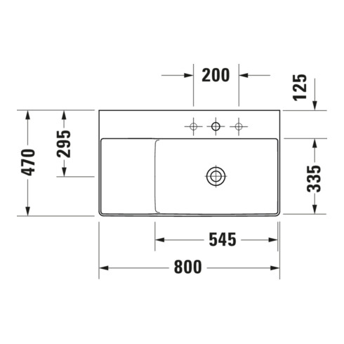 Duravit Möbelwaschtisch asymmetrisch DuraSquare 80x47cm, o Ü, m HLB, Beck. re, o. HL, we