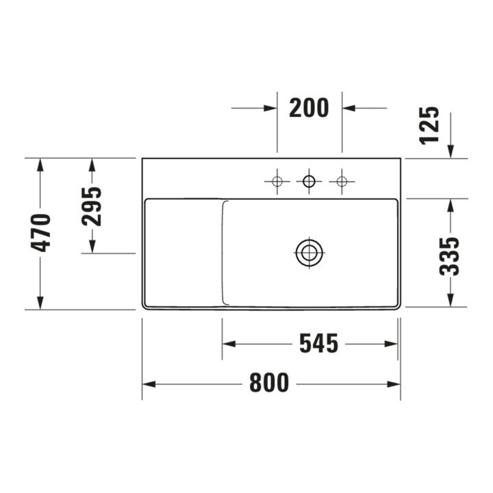 Duravit Möbelwaschtisch asymmetrisch DuraSquare 80x47cm, o Ü, m HLB, Beck. re, o. HL, we