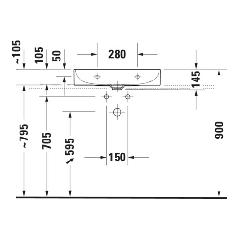 Duravit Möbelwaschtisch Com, DuraSquare geschli. 60x40cm, o. ÜL, m HLB, o. Hahnloch, weiß