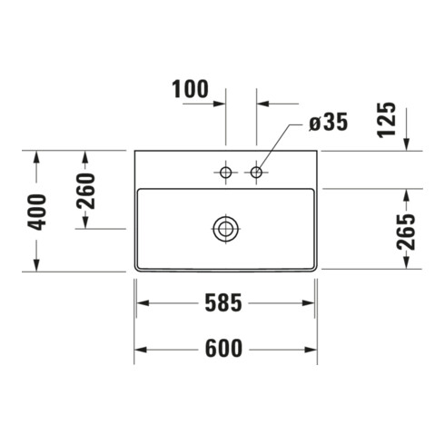 Duravit Möbelwaschtisch Com, DuraSquare geschli. 60x40cm, o. ÜL, m HLB, o. Hahnloch, weiß