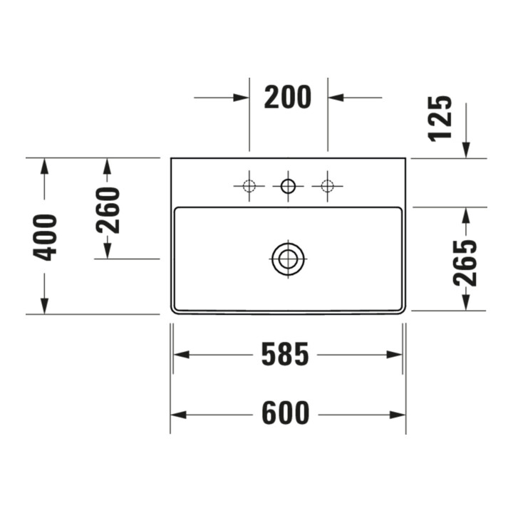 Duravit Möbelwaschtisch Com, DuraSquare geschli. 60x40cm, o. ÜL, m HLB, o. Hahnloch, weiß