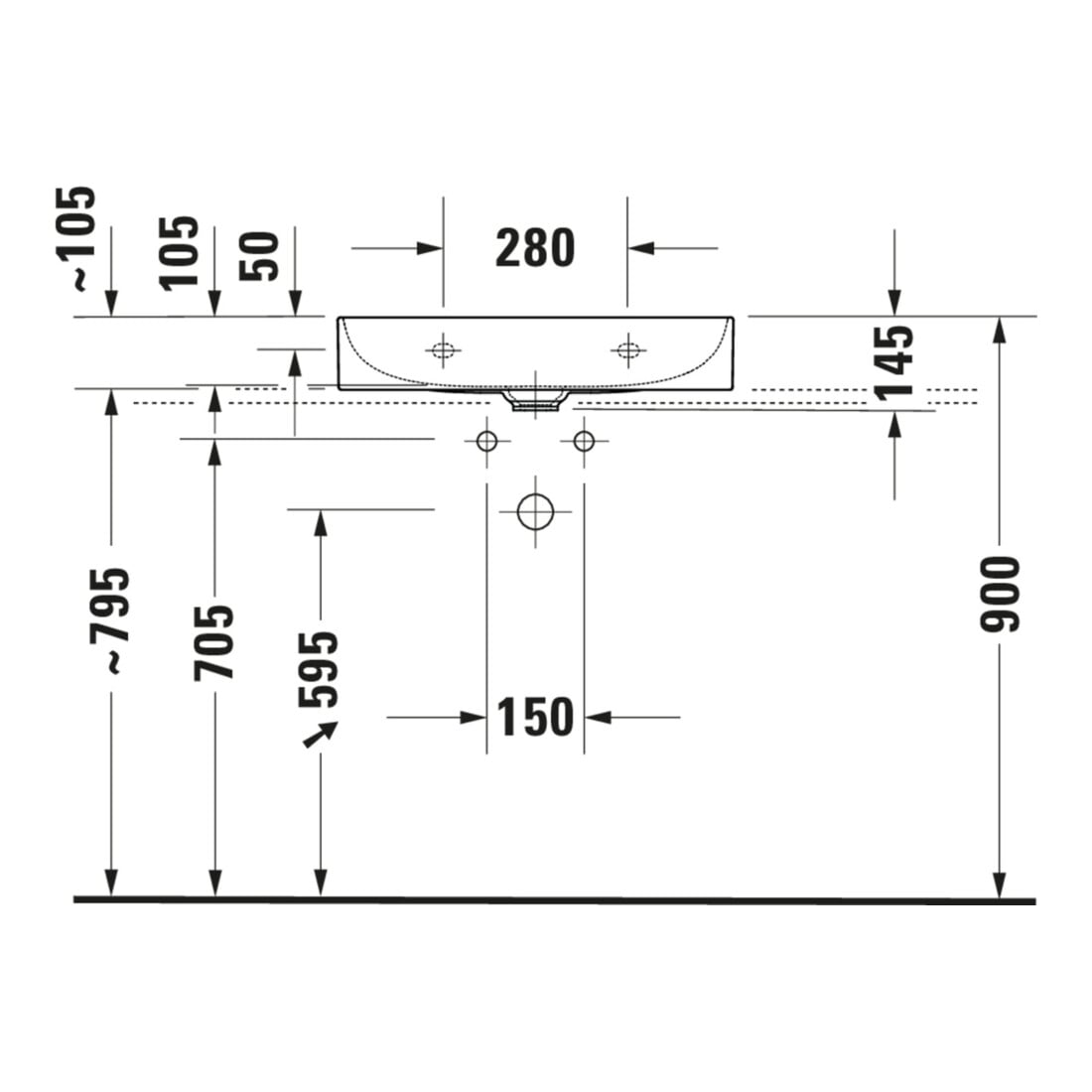 Duravit Möbelwaschtisch Com, DuraSquare geschli. 60x40cm, o. ÜL, m HLB, o. Hahnloch, weiß