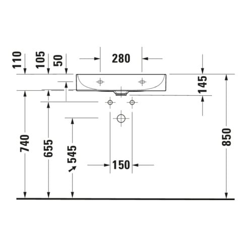 Duravit Möbelwaschtisch Compact DuraSquare 60x40cm, o. ÜL, m HLB, o. Hahnloch, weiß