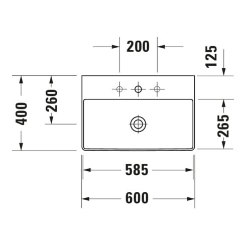 Duravit Möbelwaschtisch Compact DuraSquare 60x40cm, o. ÜL, m HLB, o. Hahnloch, weiß