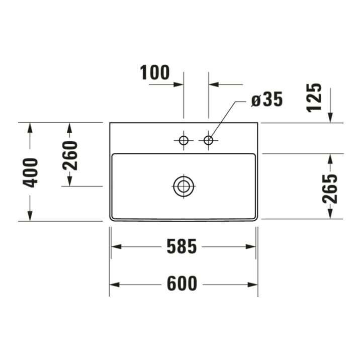 Duravit Möbelwaschtisch Compact DuraSquare 60x40cm, o. ÜL, m HLB, o. Hahnloch, weiß