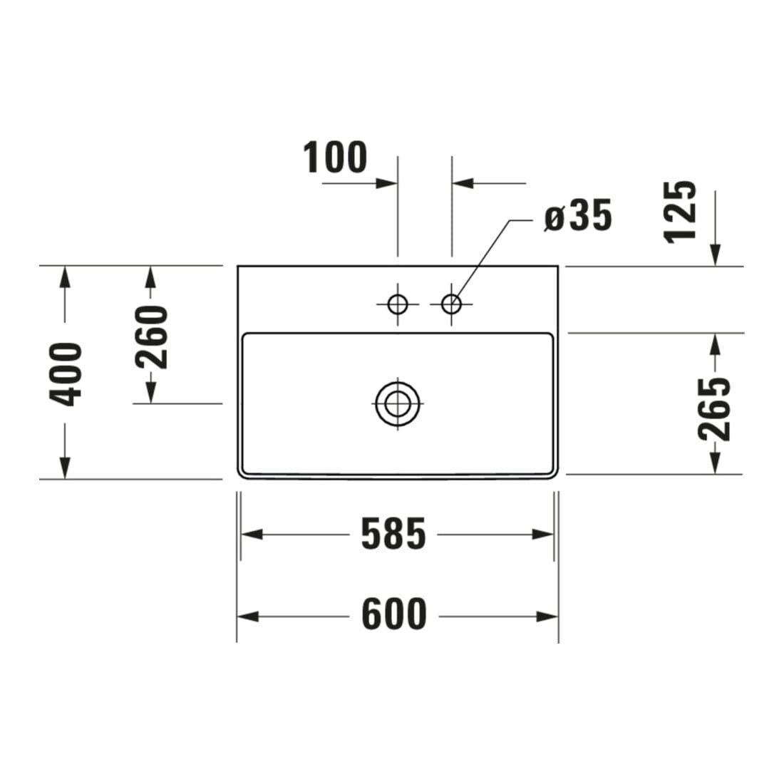 Duravit Möbelwaschtisch Compact DuraSquare 60x40cm, o. ÜL, m HLB, o. Hahnloch, weiß