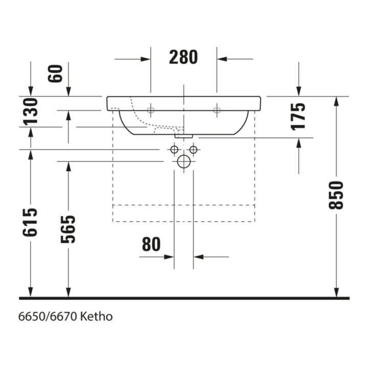 Duravit Möbelwaschtisch D-Code 65x48,5cm, m Hahnl., ÜL, Hahnloch, weiß