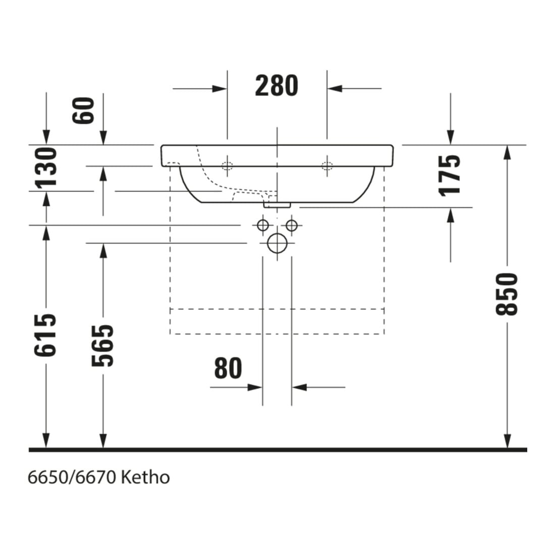 Duravit Möbelwaschtisch D-Code 65x48,5cm, m Hahnl., ÜL, Hahnloch, weiß