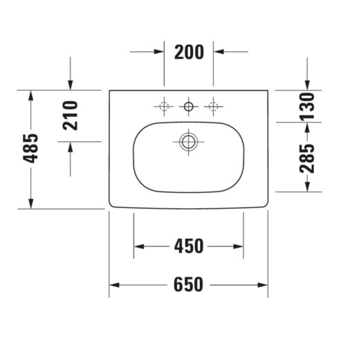 Duravit Möbelwaschtisch D-Code 65x48,5cm, m Hahnl., ÜL, Hahnloch, weiß