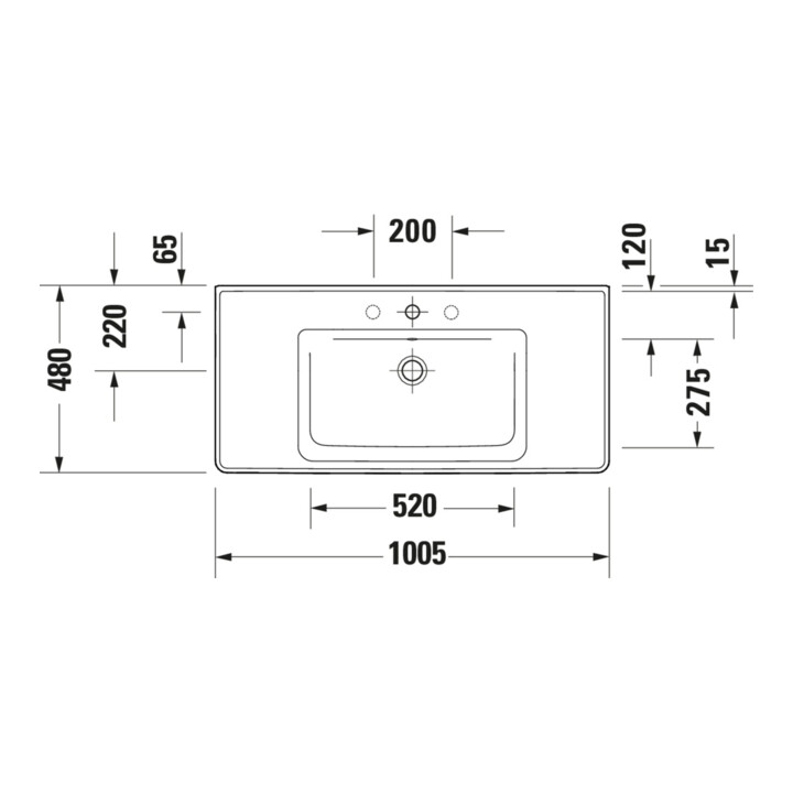 Duravit Möbelwaschtisch D-Neo 100,5x48cm, m HL, we., m ÜL, Hahnloch