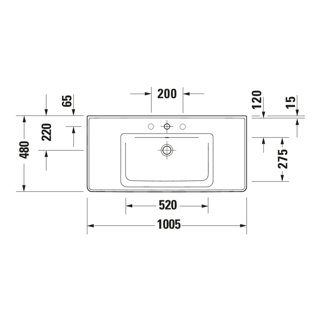 Duravit Möbelwaschtisch D-Neo 100,5x48cm, m HL, we., m ÜL, Hahnloch