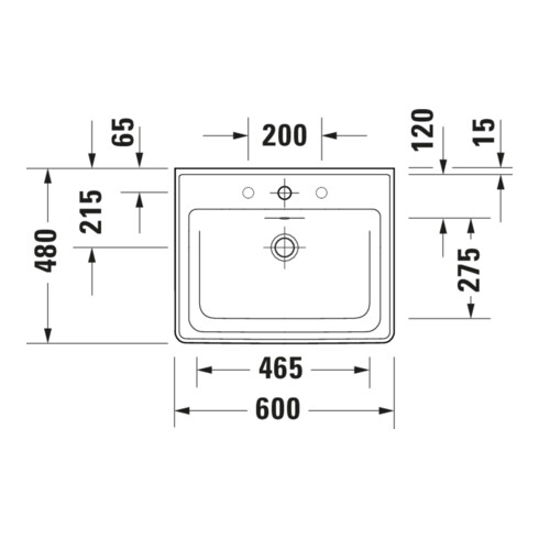 Duravit Möbelwaschtisch D-Neo 60x48cm, m Hahnl., we., m ÜL, Hahnloch