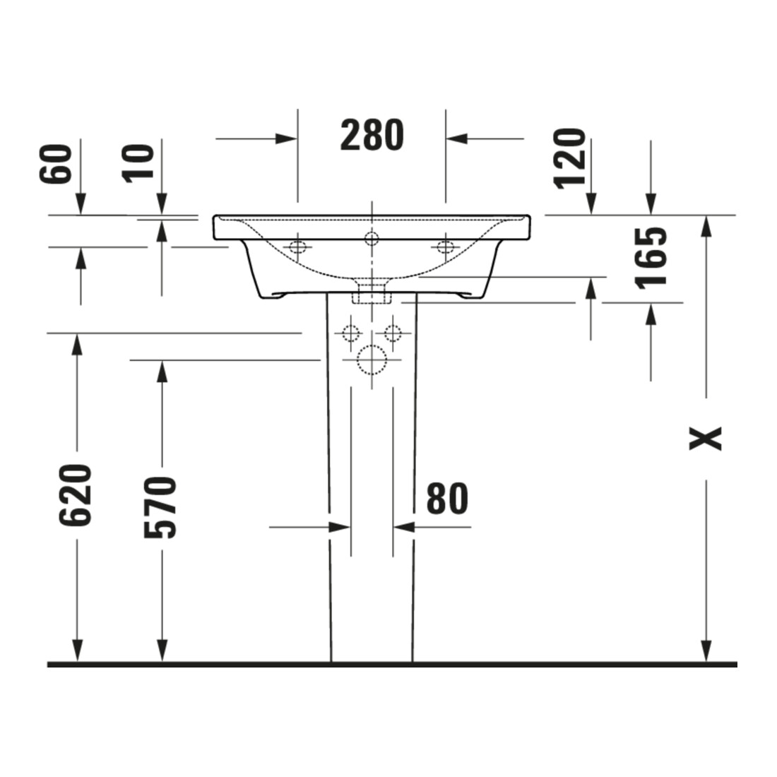Duravit Möbelwaschtisch D-Neo 60x48cm, o. Hahnl., we., m ÜL, Hahnloch