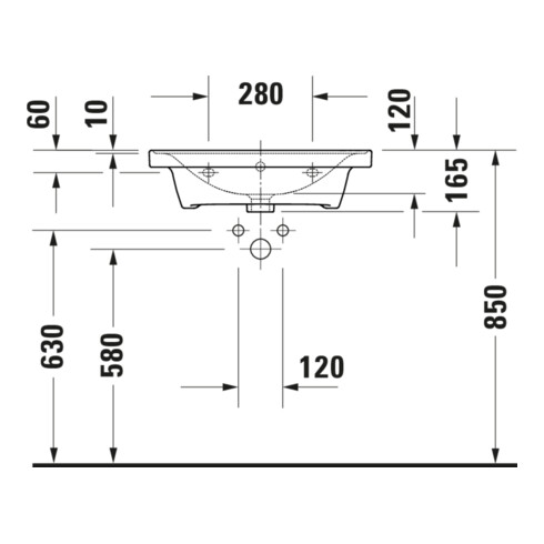 Duravit Möbelwaschtisch D-Neo 60x48cm, o. Hahnl., we., m ÜL, Hahnloch