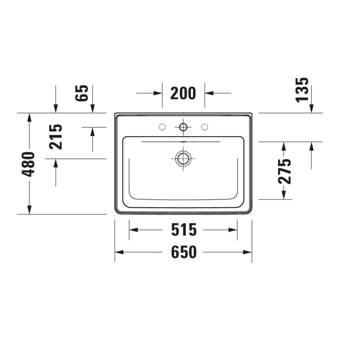 Duravit Möbelwaschtisch D-Neo 65x48cm, m Hahnl., we., m ÜL, Hahnloch
