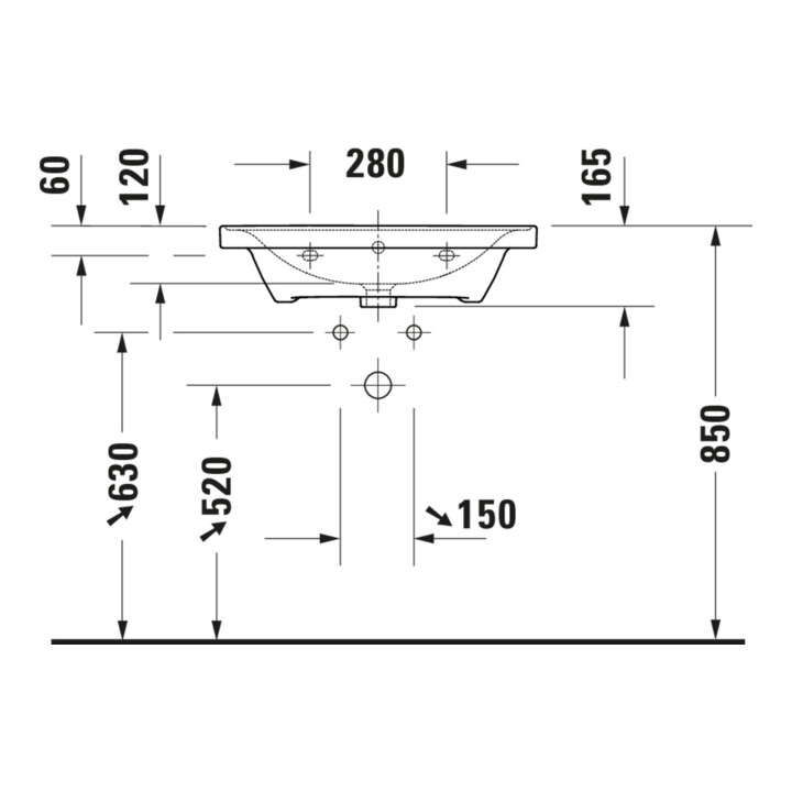 Duravit Möbelwaschtisch D-Neo 65x48cm, m Hahnl., we., m ÜL, Hahnloch
