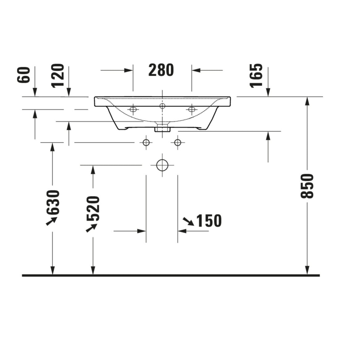 Duravit Möbelwaschtisch D-Neo 65x48cm, m Hahnl., we., m ÜL, Hahnloch