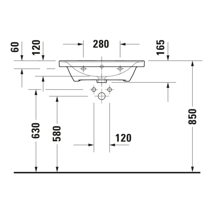 Duravit Möbelwaschtisch D-Neo 65x48cm, m Hahnl., we., m ÜL, Hahnloch