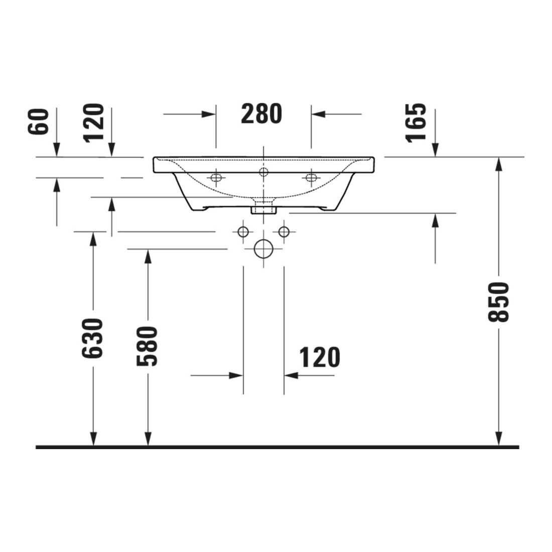 Duravit Möbelwaschtisch D-Neo 65x48cm, m Hahnl., we., m ÜL, Hahnloch