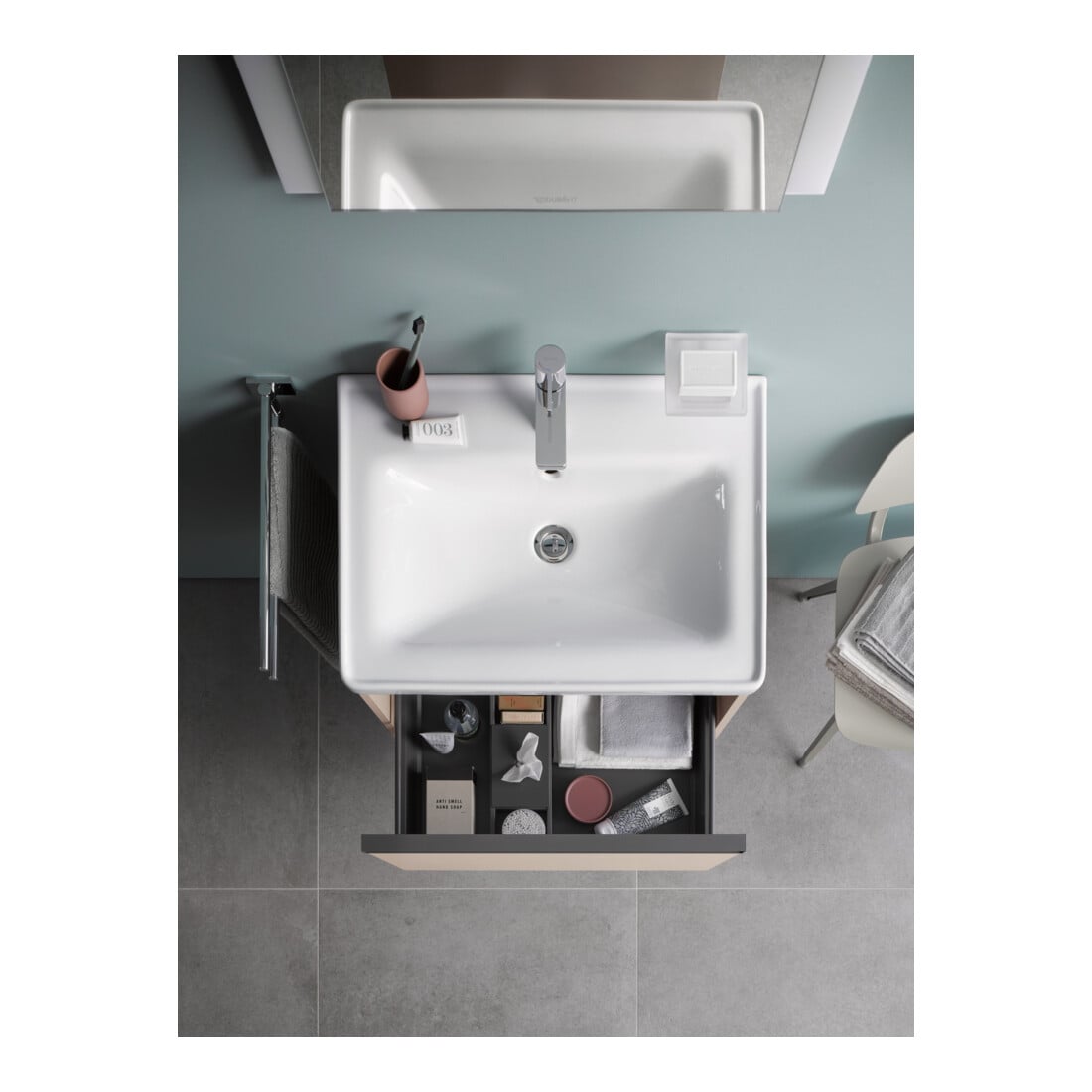 Duravit Möbelwaschtisch D-Neo 65x48cm, m Hahnl., we., m ÜL, Hahnloch