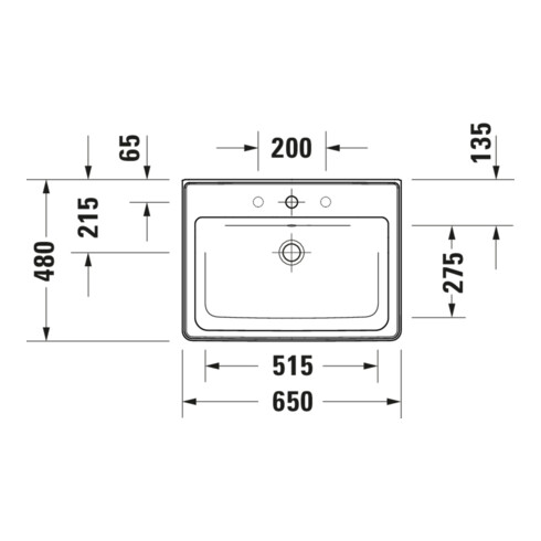 Duravit Möbelwaschtisch D-Neo 65x48cm, m Hahnl., we., m ÜL, Hahnloch