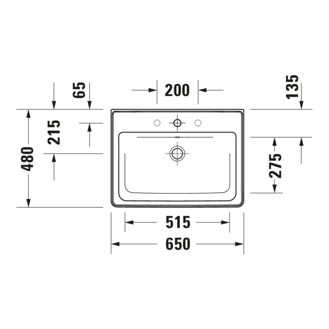 Duravit Möbelwaschtisch D-Neo 65x48cm, m Hahnl., we., m ÜL, Hahnloch